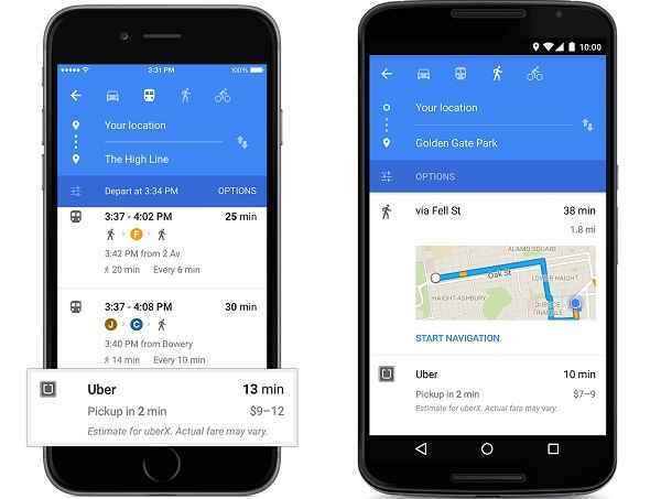 Uber si aggiorna: su Google Maps sarà possibile prenotare corse e ristoranti