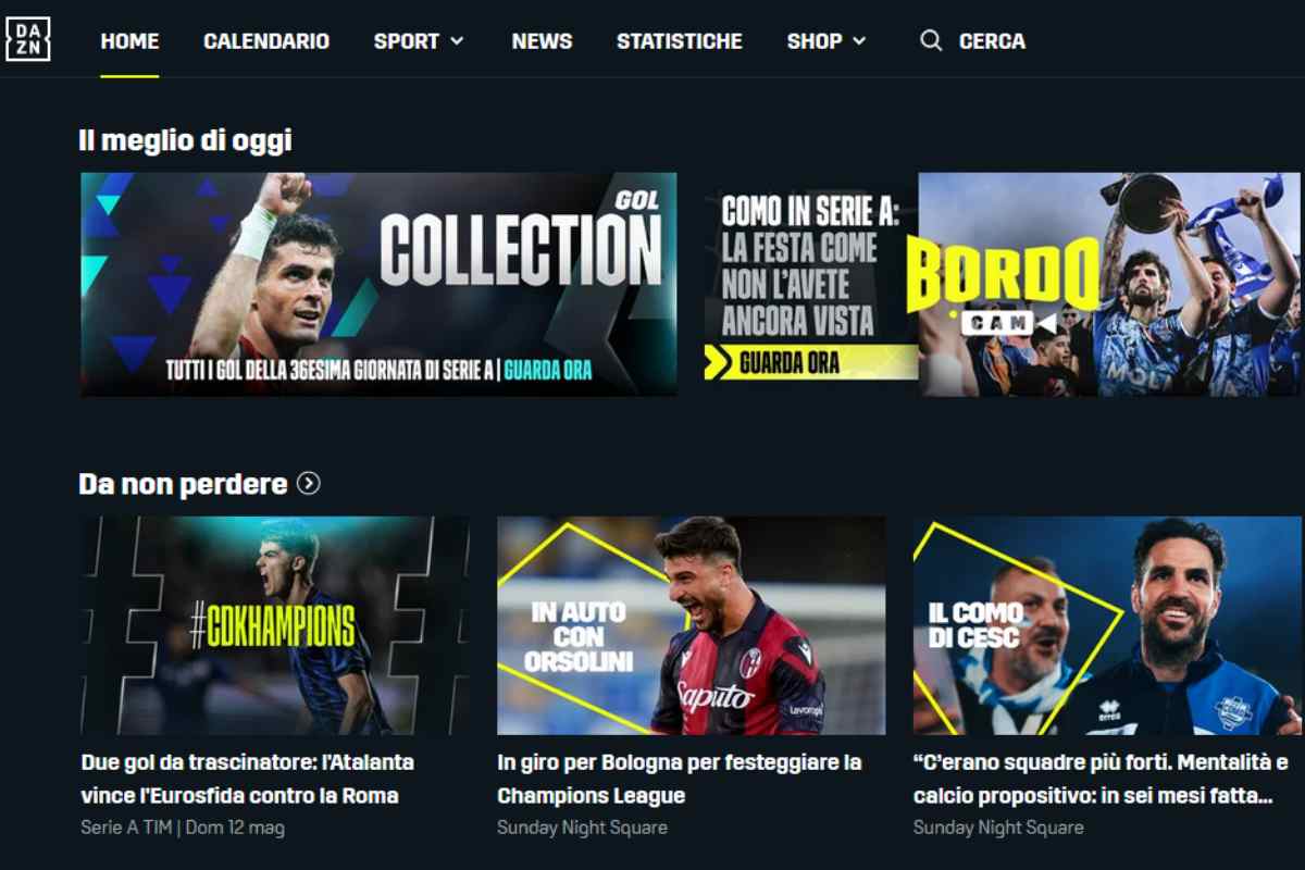 La programmazione di Dazn